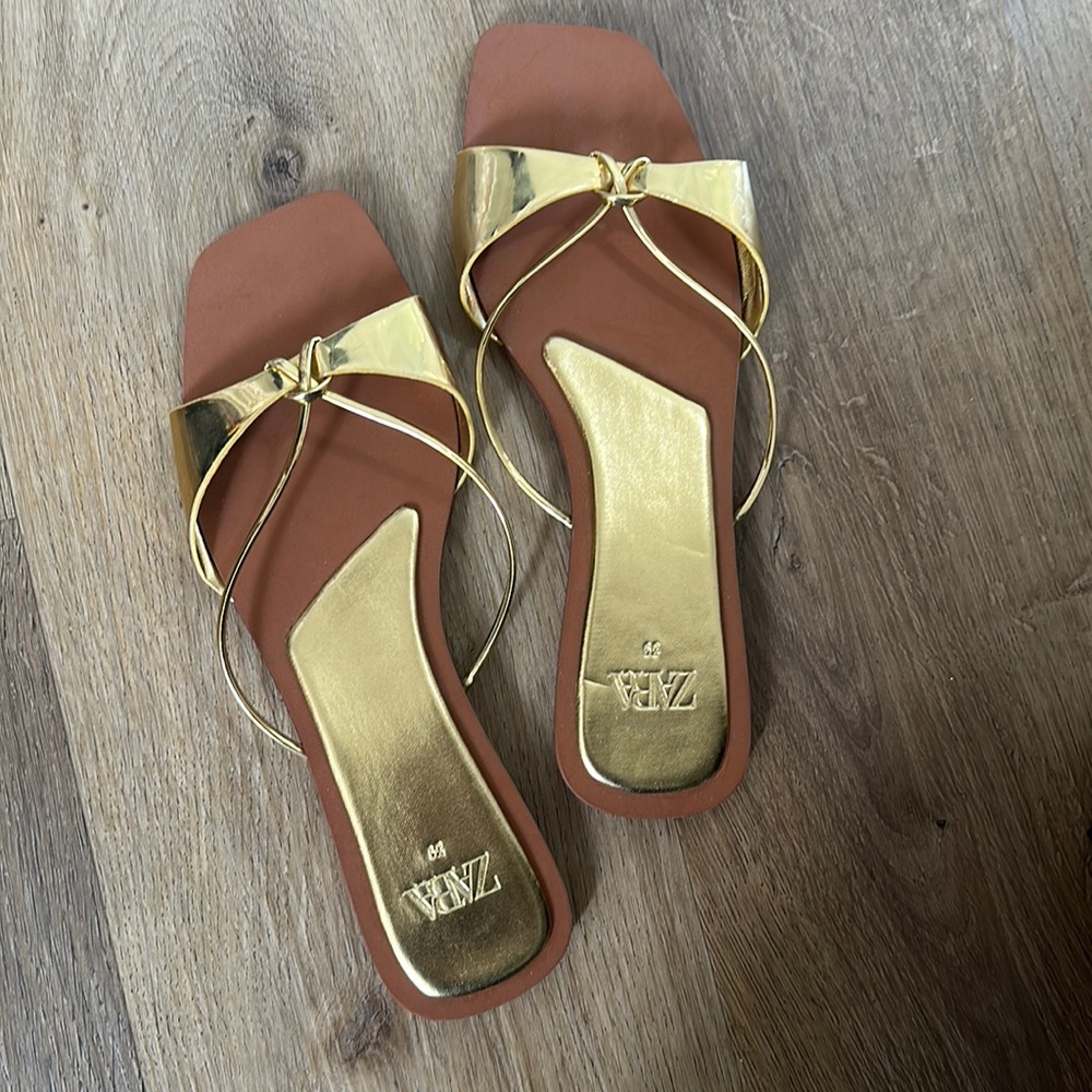 Zara gold flat sandals